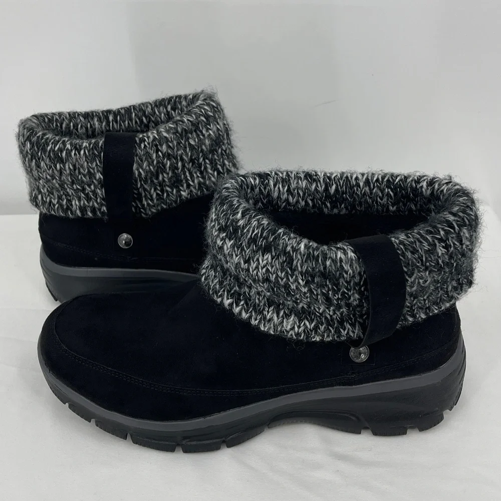 Skechers Black Knit Cuff Winter ANKLE Boots WOMENS SIZE 10 NWOT